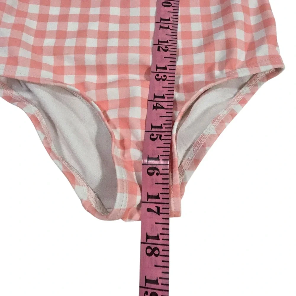 Carters‎ One Piece Swimsuit Baby Girl Pink White 4T Plaid Stretch Bow Ruffled